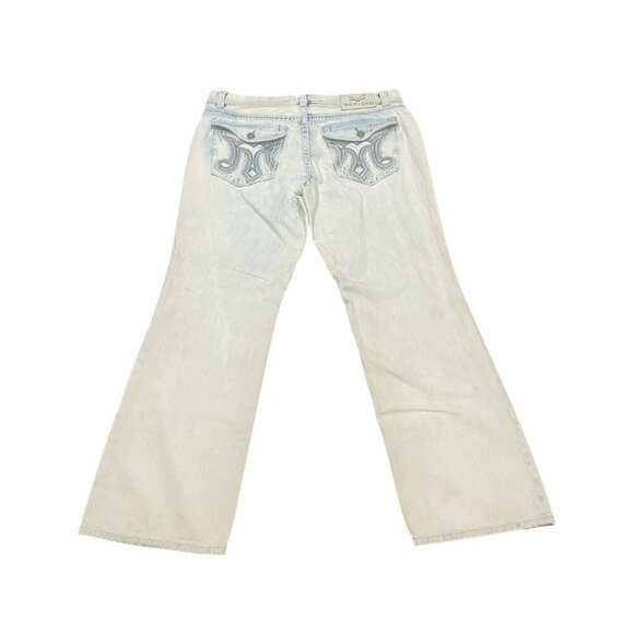 Mek Denim USA Jeans Bilbao Mens 40x34 Straight Distressed Embroidered Light Wash - Picture 1 of 12